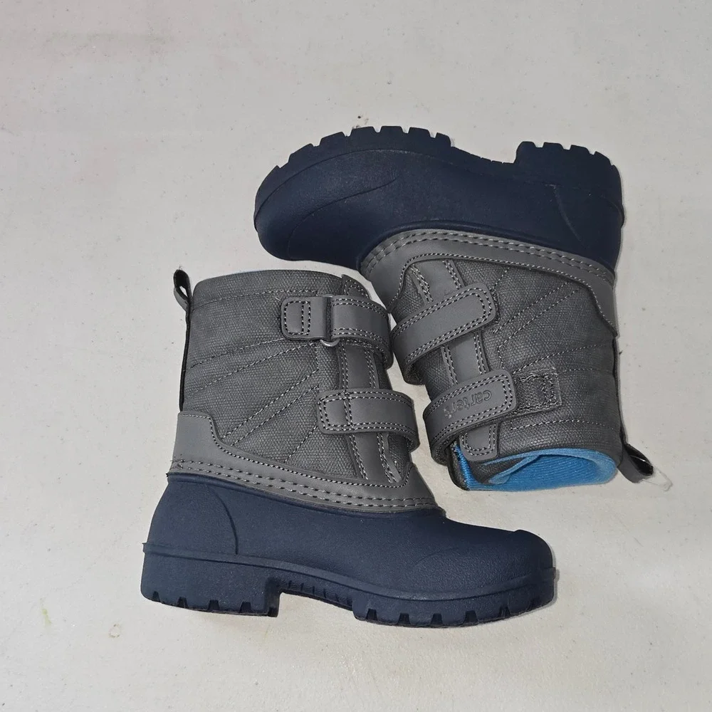 Carters Toddler Boy Snow Boots Blue Gray Hook and Loop Winter Shoes 7M DELTHA